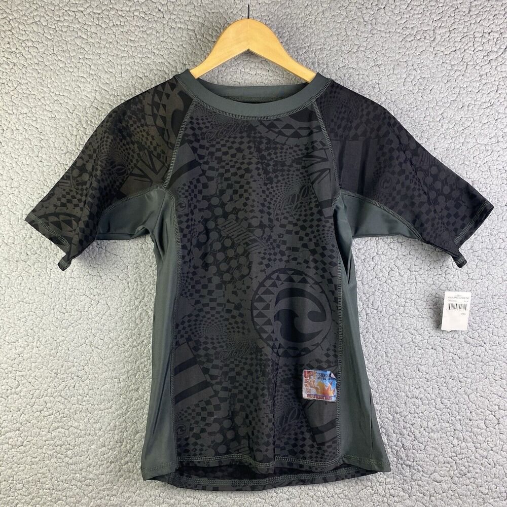 Kids Rash Guard SS Shirt ocean current Beach California Surf Swim Boys Large BWT